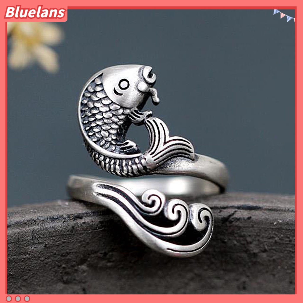 Cincin Model Terbuka Adjustable Desain Merak Warna Silver Gaya Retro