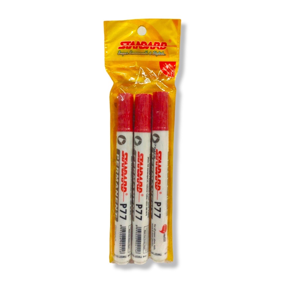 Spidol Permanent Marker P77  Standard Permanent Marker Standar  Tinta Merah Set 3 –SHSNP