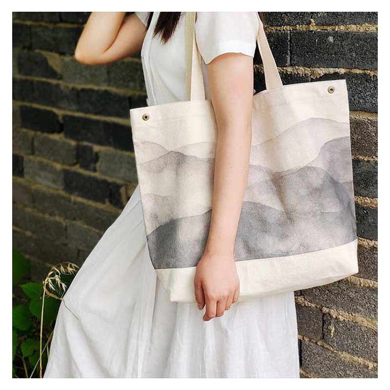 TC-11 tas canvas tote bag wanita import korea jepang simple besar watercolor