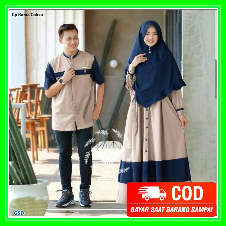 Couple Baju Koko Lengan Pendek Gamis Kapelan Suami Istri Pasanga OI780 Couple Rama /Baju Couple Mu