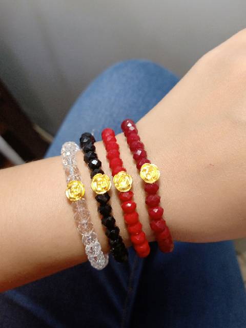 Gelang charm bunga mawar emas 24karat