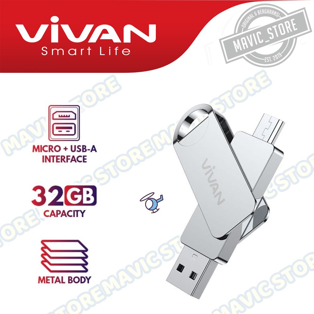 VIVAN VOM132 Flashdisk OTG 32GB Dual Interface Micro &amp; USB-A - Garansi Resmi 1 Tahun