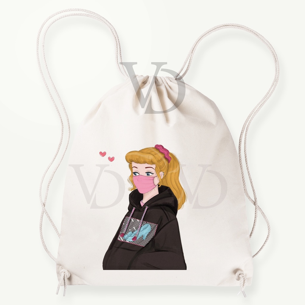 tote bag canvas disney wear mask / tas disney cute / totebag frozen elsa cinderella belle