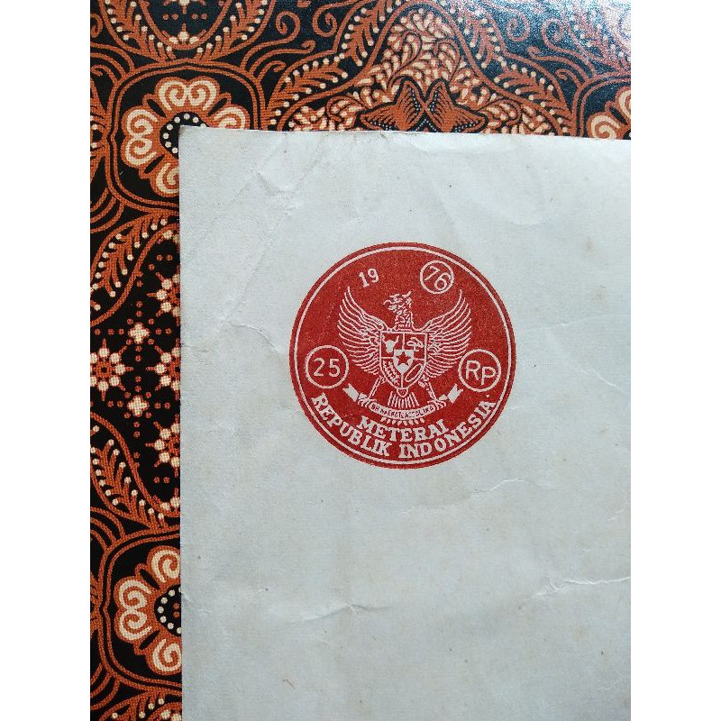 

Kertas Segel Kosong Belum Terpakai bermeterai 25 rupiah (Rp 25,-) Tahun 1976.
