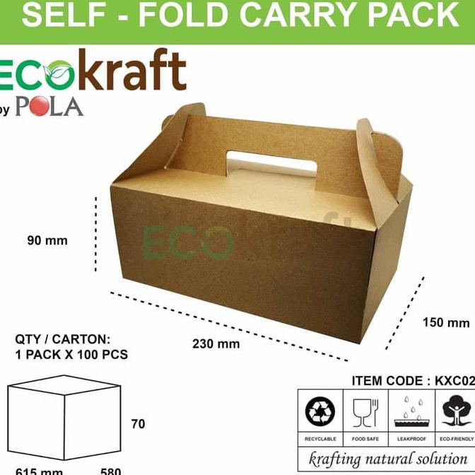 

SELF FOLD CARRY PACK KXC02 BESAR - PAPER DUS KUE KRAFT - 100 PCS