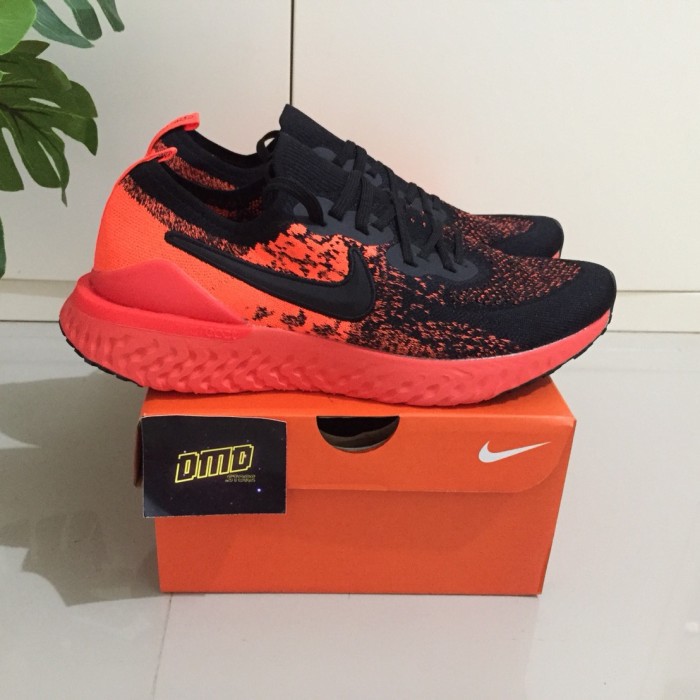 TERMURAH SEPATU NIKE EPIC REACT 2 FLYKNIT BLACK ORANGE SNEAKERS RUNNING ORIGINAL IMPORT