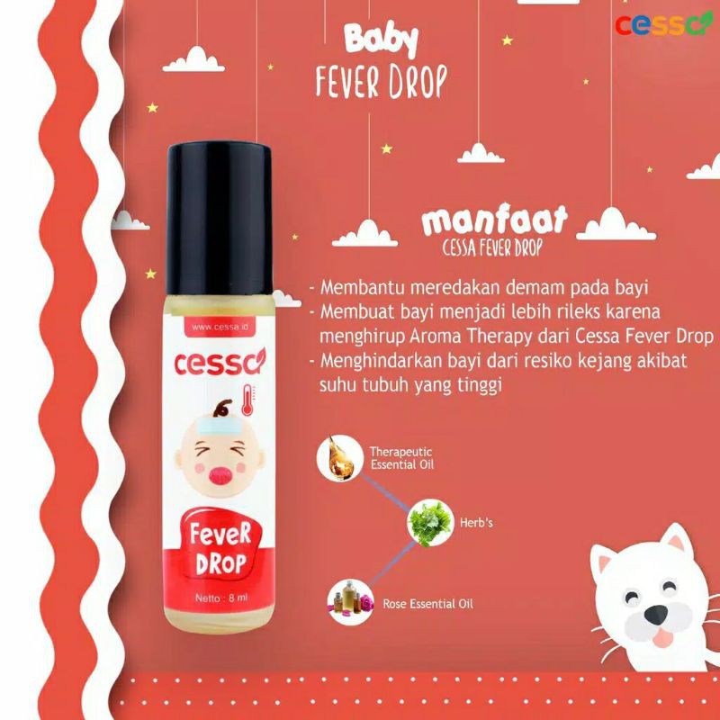 Cessa BAYICessa Baby (0-2 tahun) Fever Drop , Essensial Oil Baby &amp; Kids / cough and flu / fever drop / lenire / bugs away /Cessa Bayi obat essa Baby Natural Essential Oil / Herbal bayi / obat flu bayi / obat batuk Bayi Obat demam Bayi Cessa Baby bayi oil