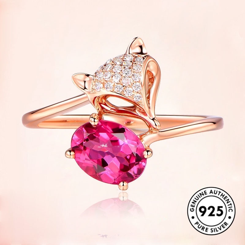 Cincin Sterling Silver 925 Model Rubah Dengan Ruby Untuk Wanita