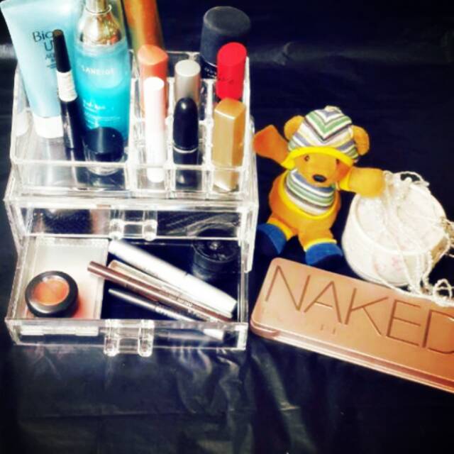 Laci Kosmetik akrilik kosmetik organiser 2 tingkat/ akrilik laci kosmetik tebal premium