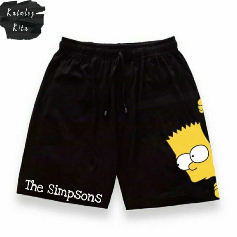 celana pendek THE SIMPSON / boxer short pants DISTRO katun / baby Terry hitam / premium kolor