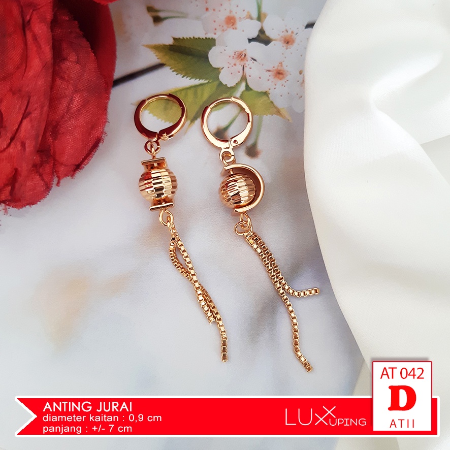 AT 042 Anting Ring Wanita Perhiasan Wanita Lapis Emas 18K Anting xuping Panjang Aksesoris Fashion Murah Luxx Xuping