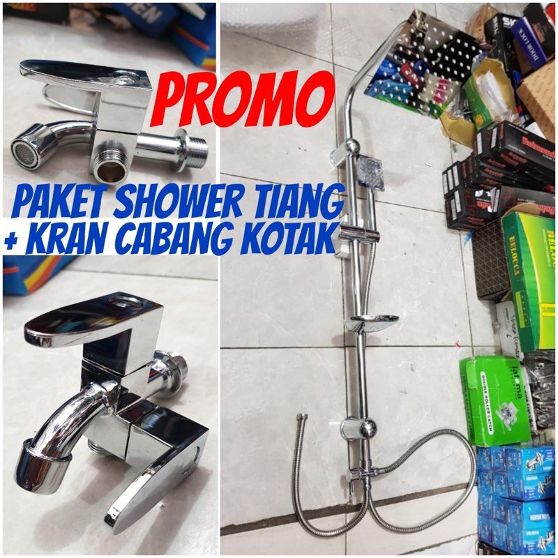 paket shower tiang coulomn stainless + kran cabang minimalis