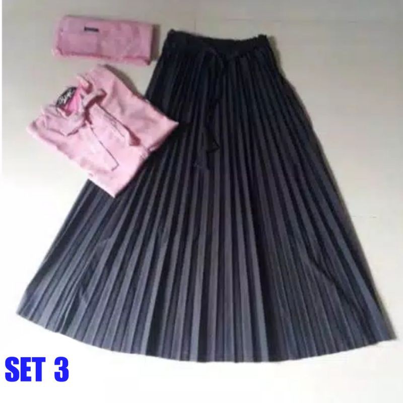 REALPICK,Setelan Kemeja Canda Ceruty Original+Rok pliskt mayung premium+hijab saudi,Rizqi Collection