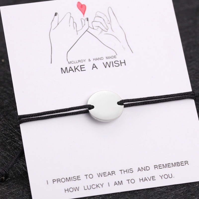 Gelang Tangan Tali Merah Adjustable Aksen Tulisan Make A Wish Love Bahan Stainless Steel