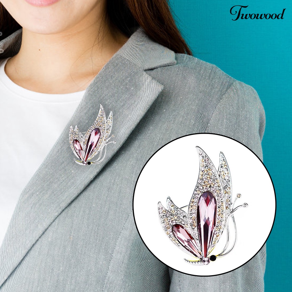 Twowood Brooch Pin Butterfly Shape All-match Women Faux Crystal Rhinestone Decorative Brooch Gifts for Daily Wear