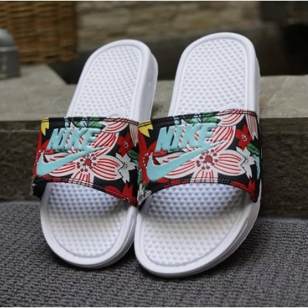 OBRAL MURAH..!! Sandal Slip On Wanita Pria Motif Bunga Aloha Pack White