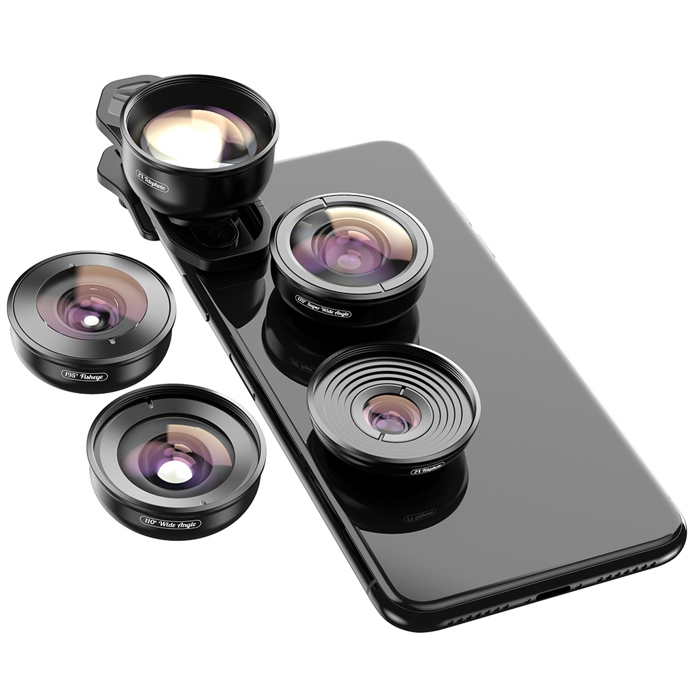 APEXEL Lensa Kamera Smartphone Universal Clip 5 in 1 Lens Kit - APL-HB5 - Black