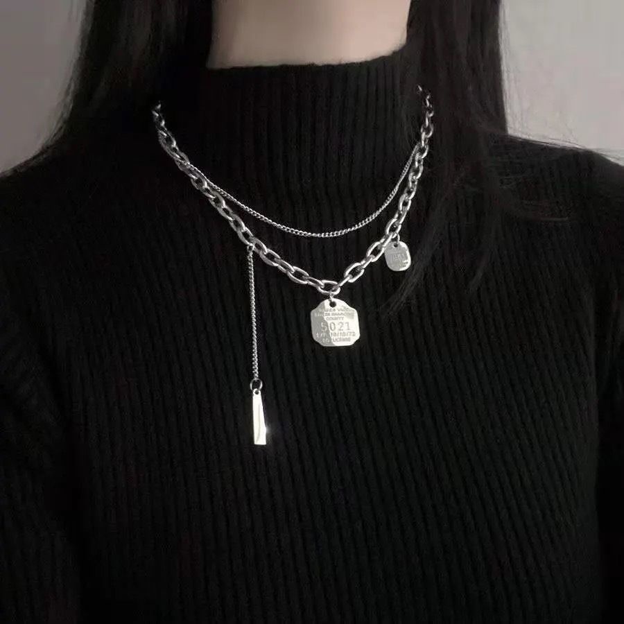 Baja Titanium kalung antik Tahun Baru Wanita gaya dingin in hip hop pria kalung double layer dekoras