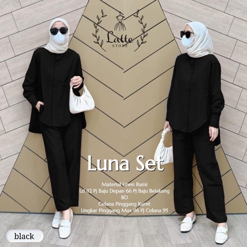 Luna One Set Kemeja Wanita/ Setelan Jumbo Ld112cm Katun Rami / Setelan Polos Terbaru 2022 / Baju Setelan Wanita Kekinian