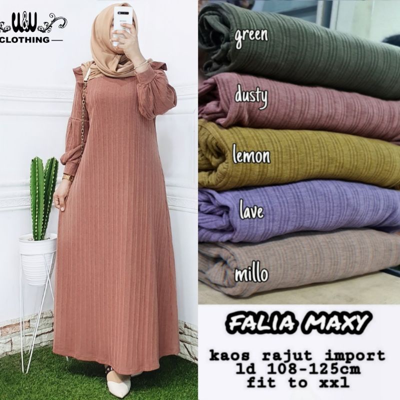 GAMIS DRESS HARIAN FALIA MAXY GAMIS WANITA BAHAN KAOS KNIT RAJUT IMPORT LD110-125cm FIT TO XL-1