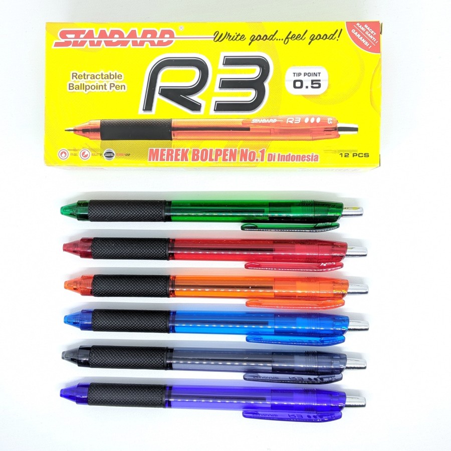 Bolpen R3 Black 0.5 Standard Isi 12