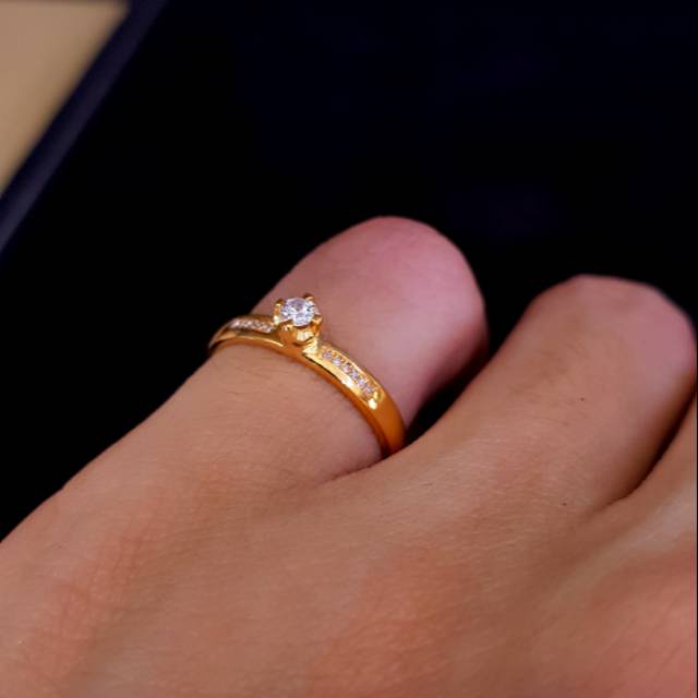 Cincin mata 1 berlian asli ring emas kuning