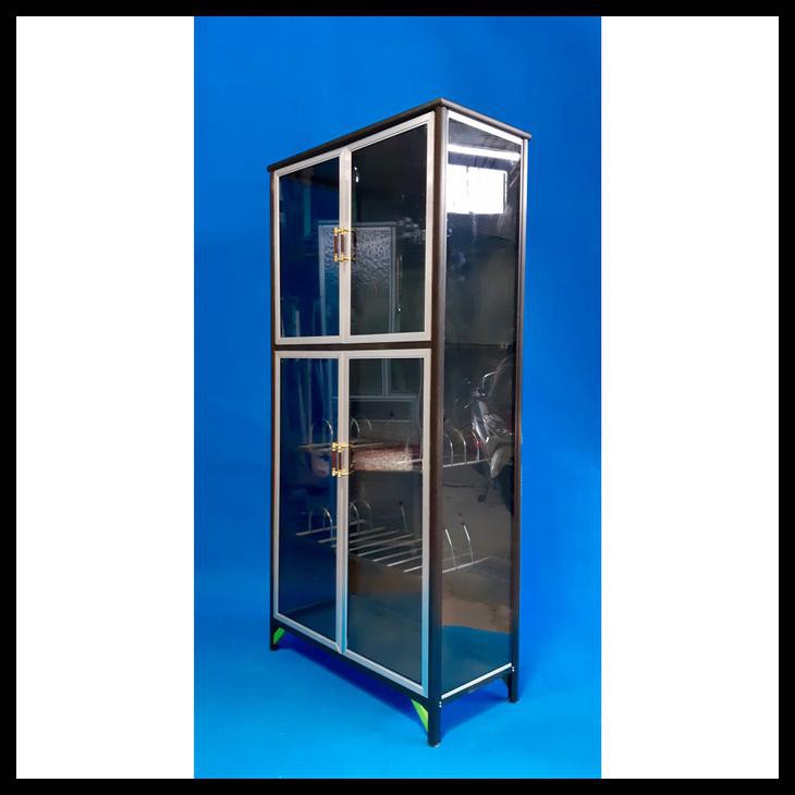 Produk Terbaik - Lemari Piring Aluminium 2 Pintu Kaca Kaca Riben Tiang Warna Lps 809-80
