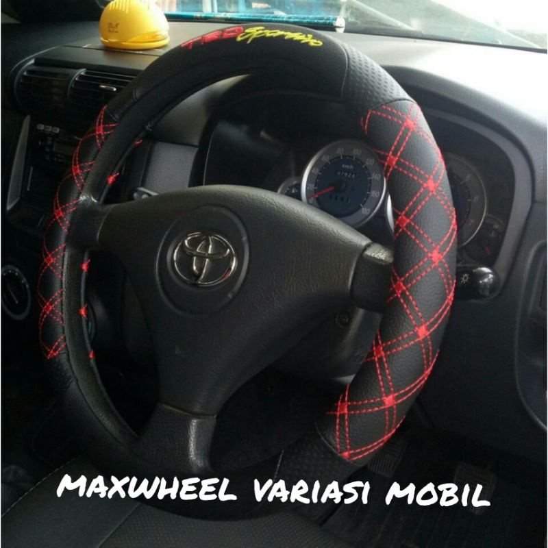 Cover Sarung Setir mobil agya yaris fortuner TRD H bordir merah MBTECH