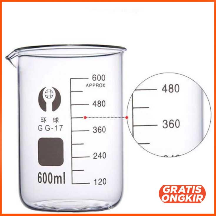 Cangkir Gelas Takar Ukur Lab Kimia Borosilicate Glass 250ml 1pcs