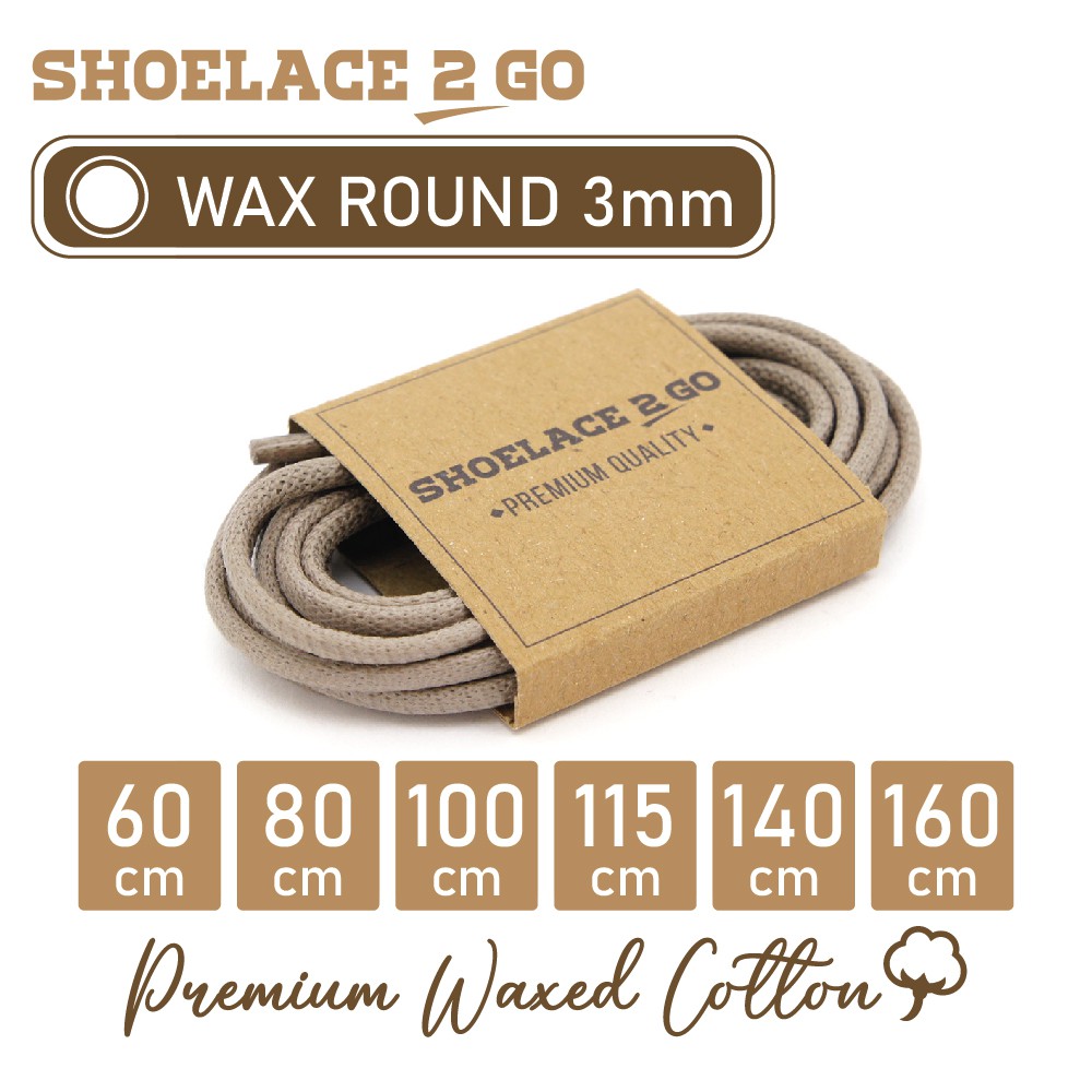 SHOELACE 2 GO PREMIUM TALI SEPATU LILIN WAX BULAT ROUND - WR3 - D2 - DARK BEIGE - 3MM