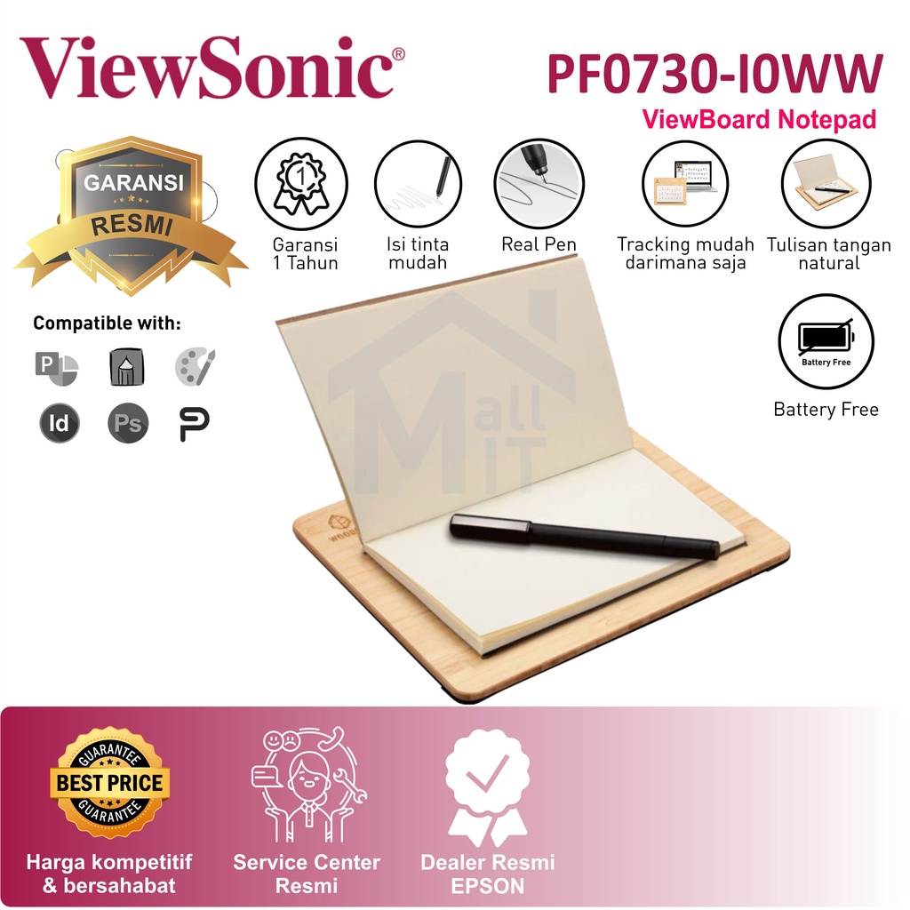 ( Bisa Cod ) VIEWSONIC ViewBoard Notepad PF0730 I0WW Portable Woodpad Pen Tablet