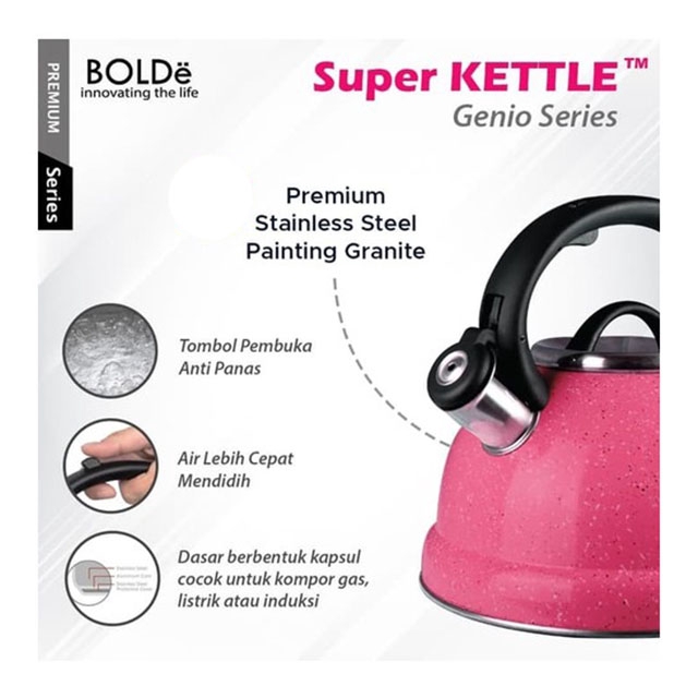 Bolde Super Kettle Genio Series Dengan Bahan Stainless Steel &amp; Kapasitas 3L Air Lebih Cepat Mendidih