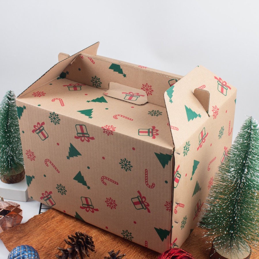

(10 Pcs) Box Kardus Jinjing Packaging Hampers Natal Kotak Karton Dus Tenteng Besar Ukuran 34x26x23