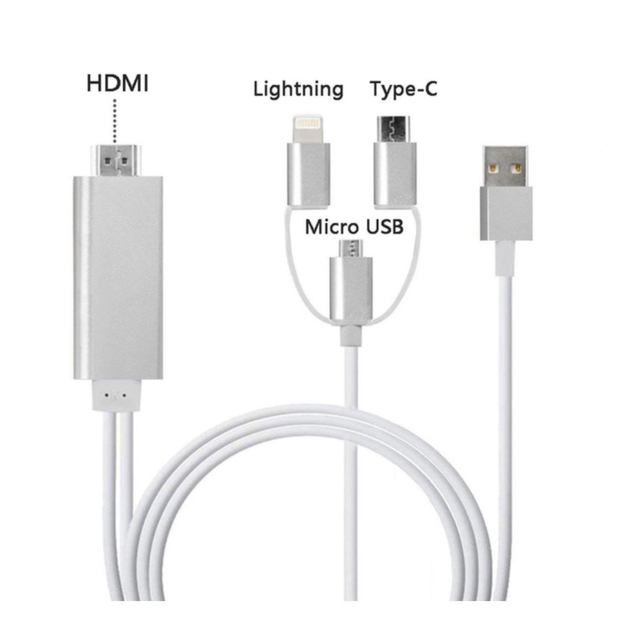 Kabel HDMI 3 in 1 Type C Lightning Micro USB (2M) for iphone android