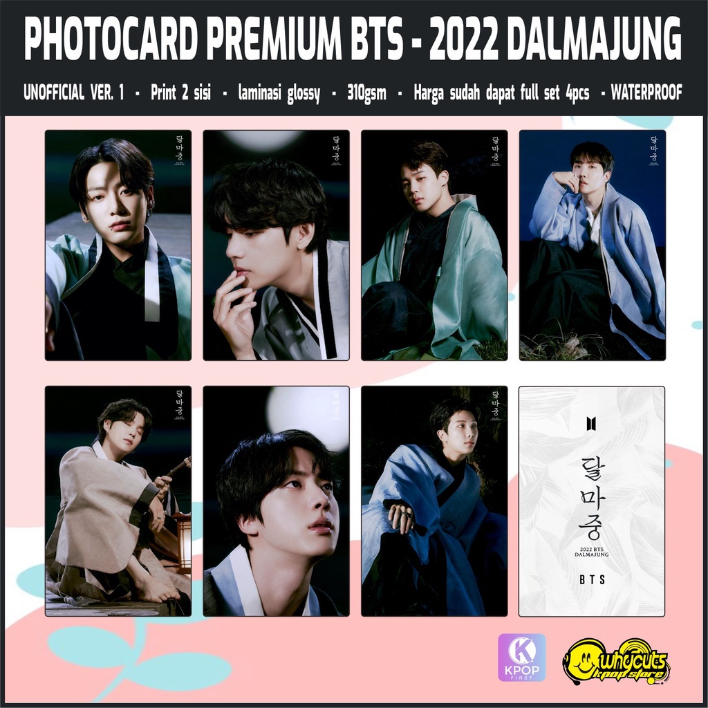 Photocard Set Premium Bts Dalmajung 2022 / print 2 sisi glossy / anti air tidak luntur isi 7 pcs