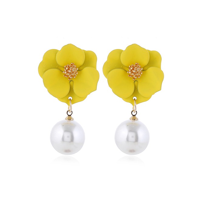 LRC Anting Tusuk Fashion Flower Pearl Alloy Irregular Earrings A6099X