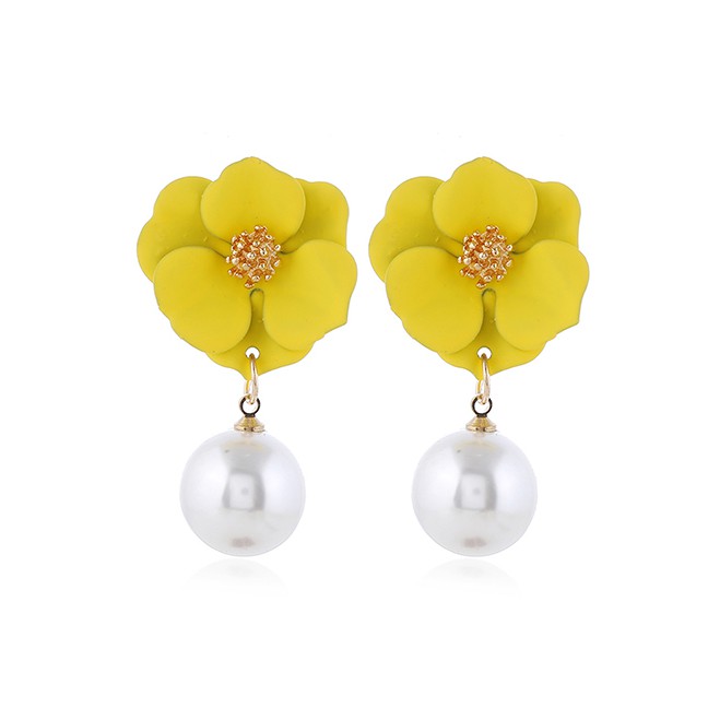 LRC Anting Tusuk Fashion Flower Pearl Alloy Irregular Earrings A6099X