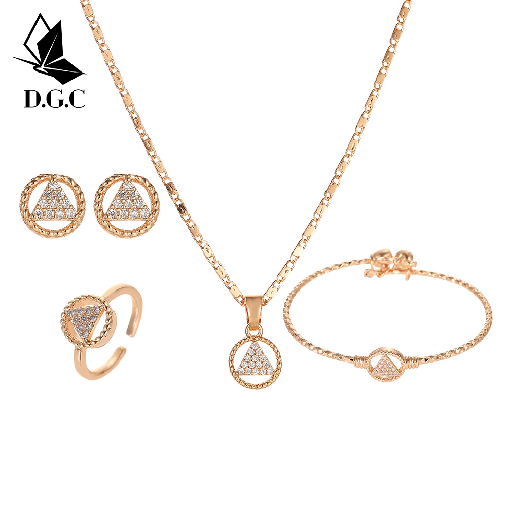 ♥D.G.C✨Titanium Set Perhiasan Anak Perempuan Satu Set Kalung Gelang Aksesoris Anting Korea Dan Cincin D492