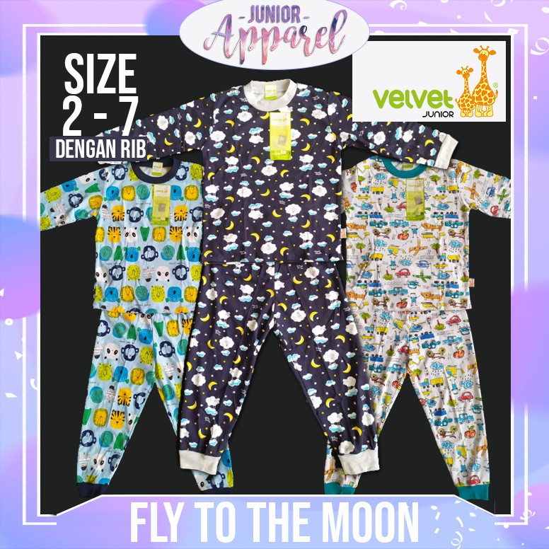 Velvet Junior Dreamwear Boys Panjang Baju Tidur Piyama Anak Bayi Motif Cowo Fly Me To The Moon