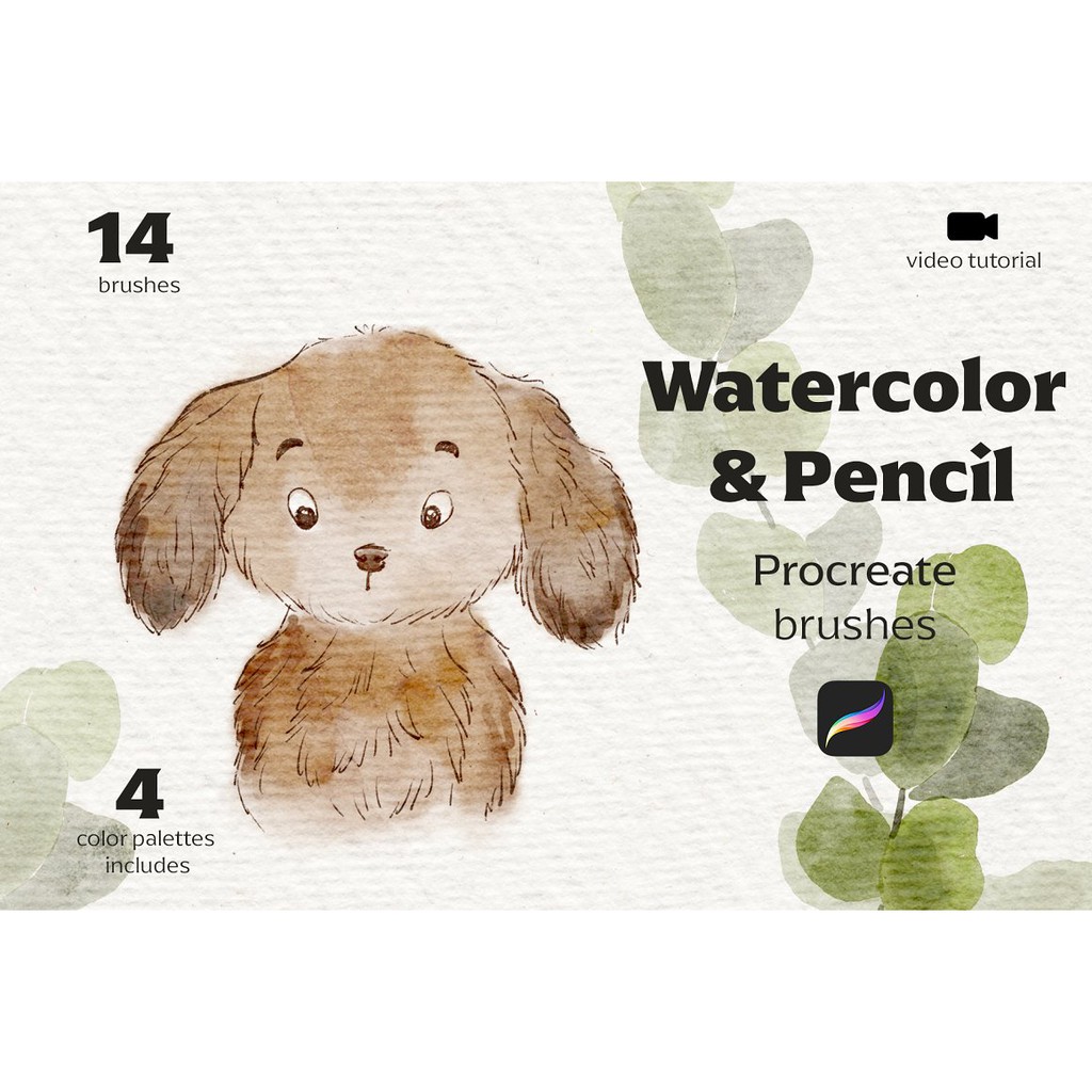 Procreate Brush - Watercolor &amp; Pencil Procreate Brushes with Watercolor Paper &amp; Color Palette