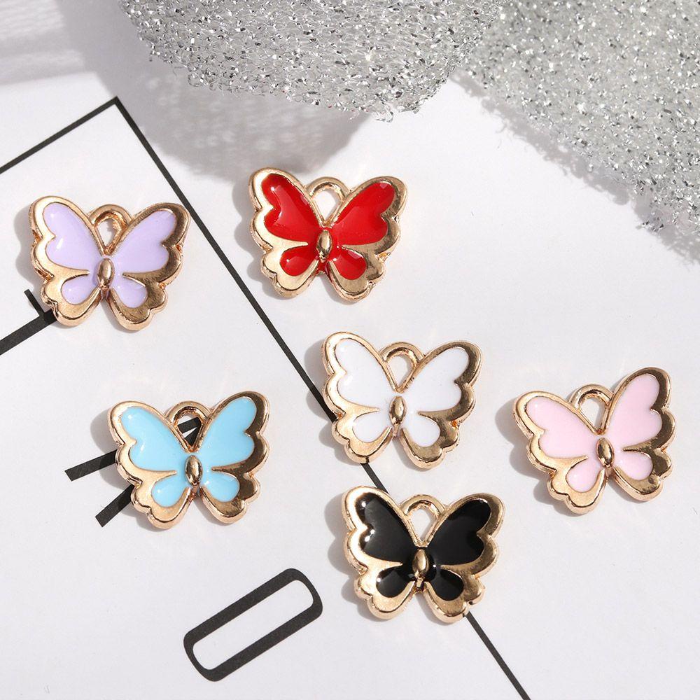 R-flower 10PCS Butterfly Charms Handmade Gelang Membuat Aksesoris DIY Alloy Enamel