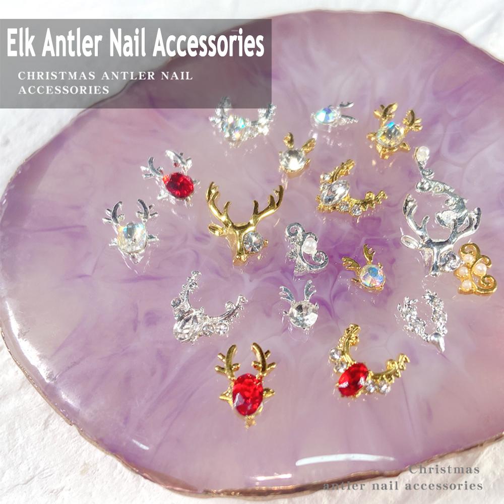 AUGUSTINA Agustina Tanduk Rusa Kuku Berlian Imitasi Mewah Shiny Antler Shape Metal Crystal Nail Art Dekorasi