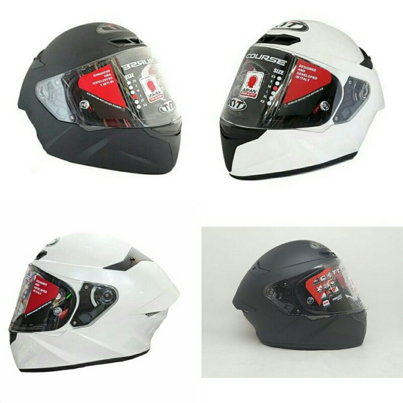 Helm Full Face KYT TT COURSE hitam doff / black doff dan putih /white polos