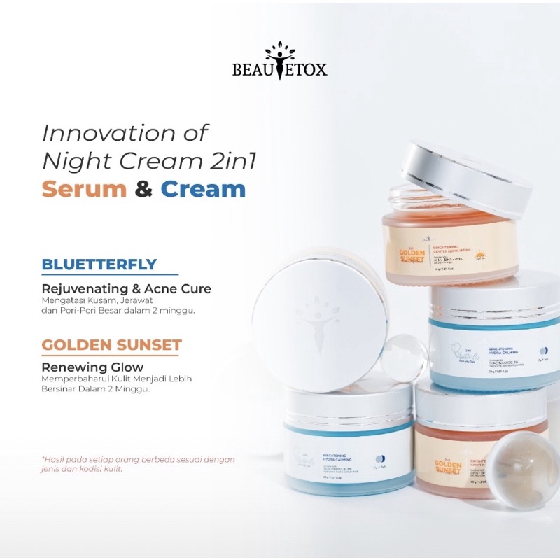 BPOM- Beauteox Golden Sunset & Bluetterfly Serum Jelly Cream - Brightening Whitening Gentle Exfoliat