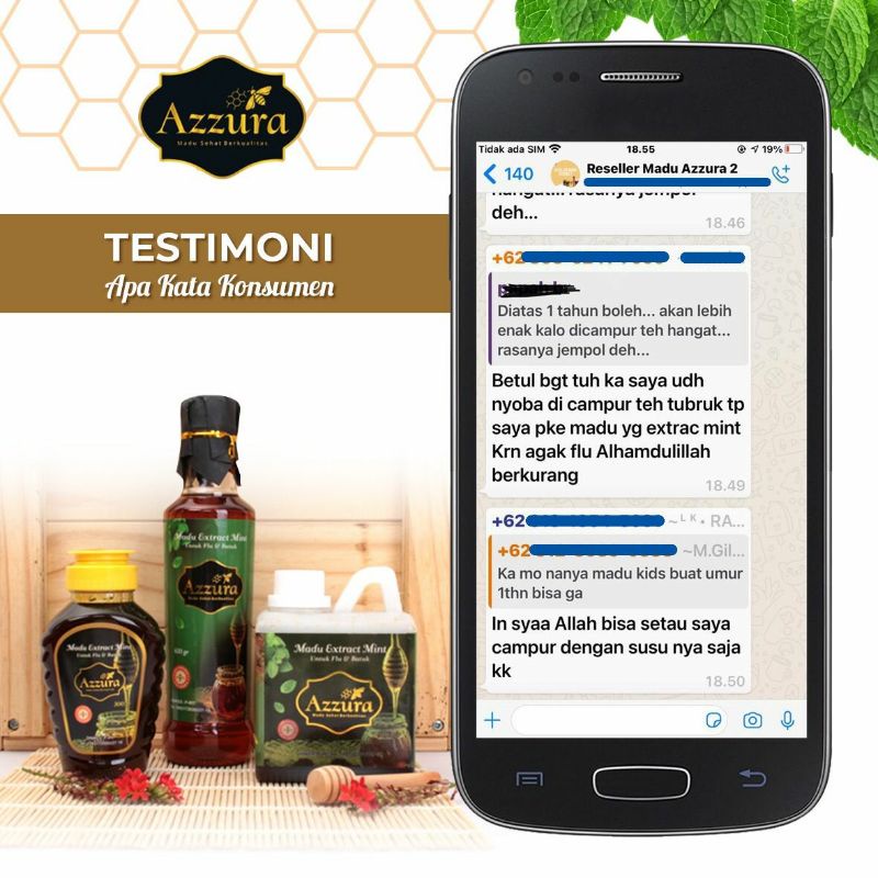 Madu Azzura Madu Extract Extra Mint Flu Batuk Melegakan Pernapasan dan Hidung Tersumbat 450 gr-4