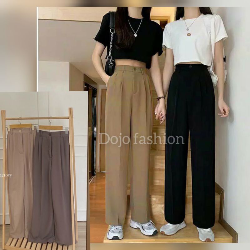 Celana Panjang Loose Pants Trousers Wanita - Celana Anti Kusut - Celana Kulot Wanita Highwaist - Celana Kantor Formal / Casual