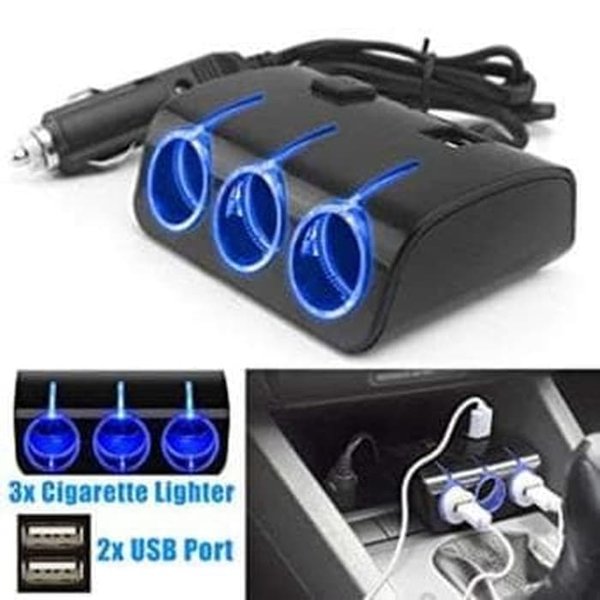 CIGARETE LIGHTER MOBIL SOCKET ADAPTOR / USB CHARGER SPLITTER 3 LOBANG