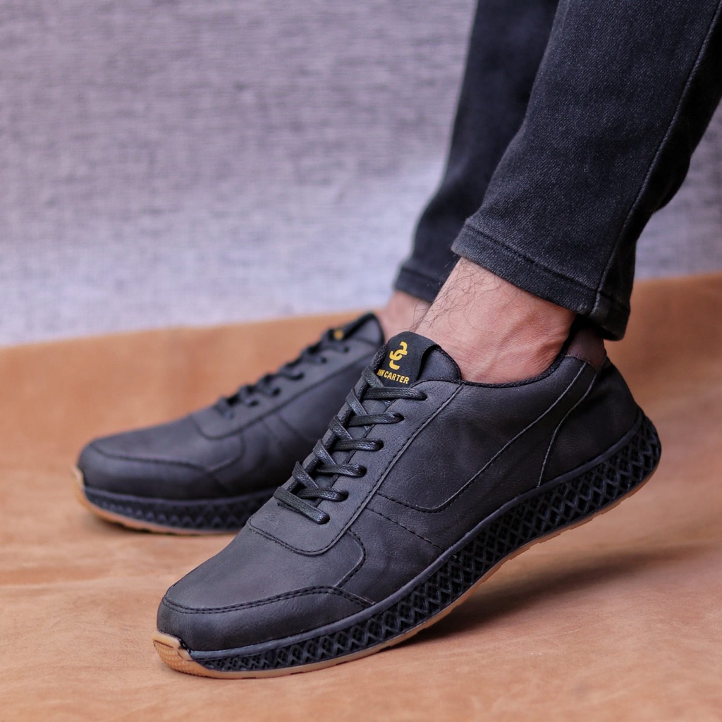 MOLK Sepatu Kasual Pria Sneakers Hitam Kulit Sintetik Simple Murah Sporty Sepatu Kerja Kantor Kuliah