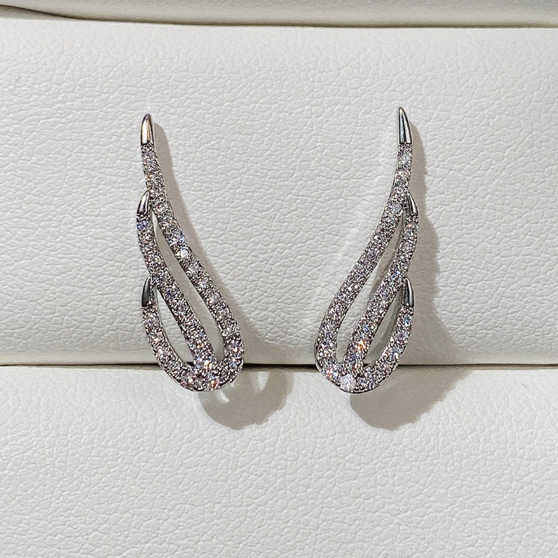 Fancyqube Anting Desain Sayap Aksen Batu Cz Warna Silver Untuk Wanita