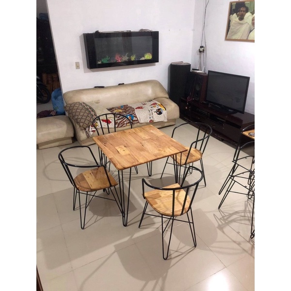 Meja Kursi Cafe Coffee Shop Besi Jati Belanda Outdoor Indoor Sandaran